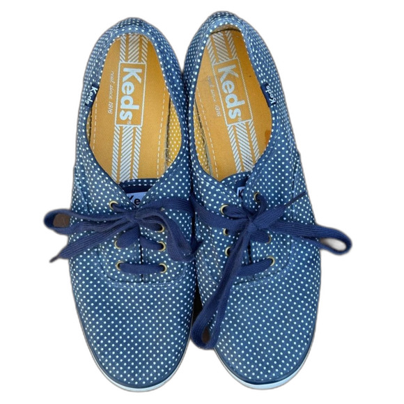 Keds Navy Blue Polka Dot Canvas Tennis Shoes Sneakers - Women’s 9.5 - Picture 1 of 7
